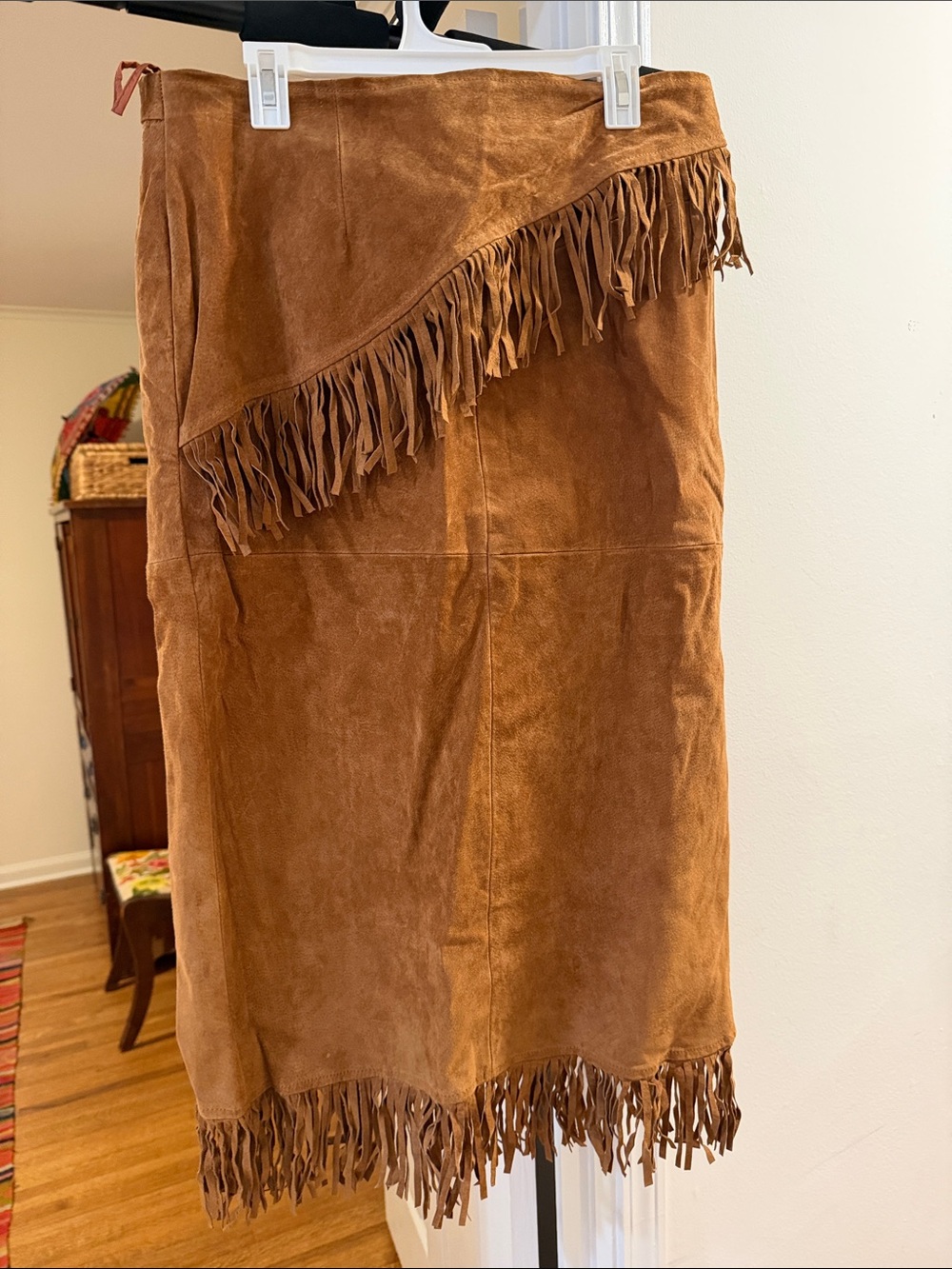 Vintage Brown Suede Fringe Maxi Skirt